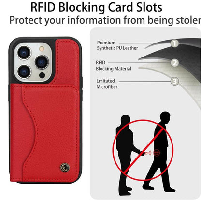 For iPhone 15 Pro AwQuer Horizontal Flip Card Bag Holder Leather Phone Case(Red)