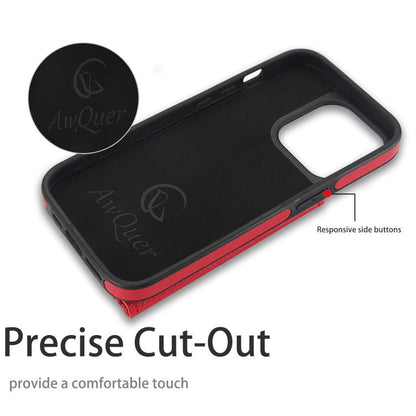 For iPhone 15 Pro AwQuer Horizontal Flip Card Bag Holder Leather Phone Case(Red)