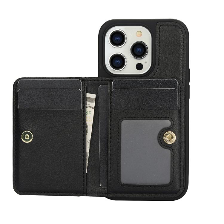 For iPhone 15 Pro Max AwQuer Horizontal Flip Card Bag Holder Leather Phone Case(Black)