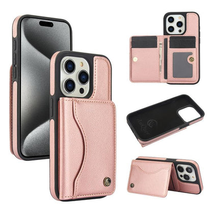 For iPhone 15 Pro Max AwQuer Horizontal Flip Card Bag Holder Leather Phone Case(Rose Gold)