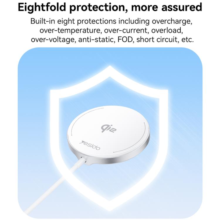 Chargeur sans fil magnétique de bureau Yesido DS24 15W QI2.0 à chargement rapide (blanc)