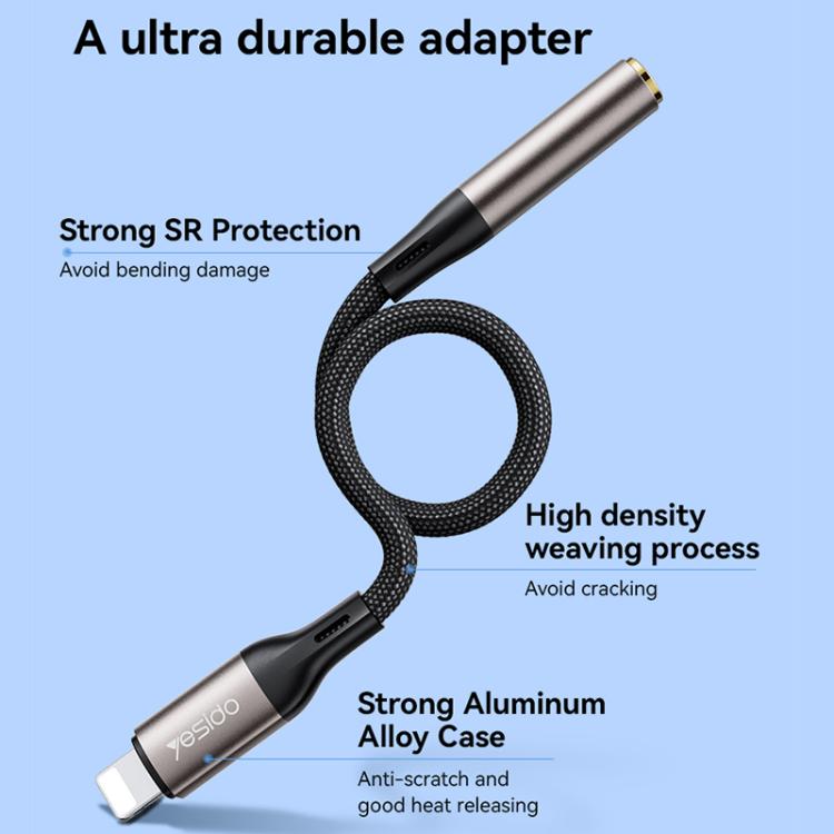 Yesido YAU45 8 Pin to 3.5mm Aluminum Alloy Audio Adapter(Gold)