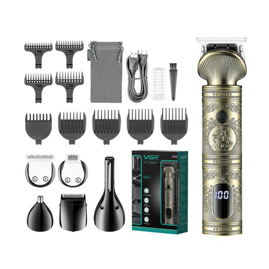 VGR V-106 6-in-1 Digital Display Electric Hair Clipper Kit(Gold)