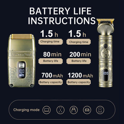 VGR V-649 USB Digital Display Electric Hair Clipper & Shaver Set(Gold)