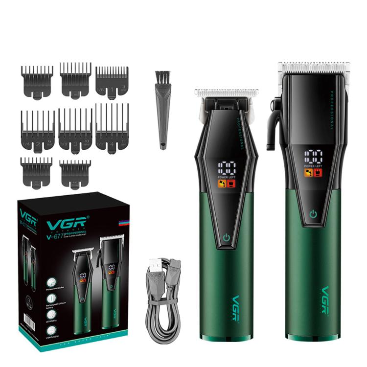 VGR V-677 LED Digital Display Electric Hair Clipper & Trimmer Set(Green)