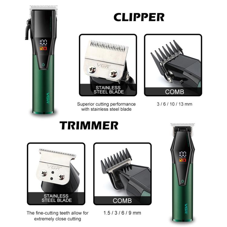 VGR V-677 LED Digital Display Electric Hair Clipper & Trimmer Set(Green)
