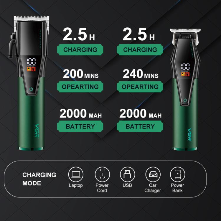 VGR V-677 LED Digital Display Electric Hair Clipper & Trimmer Set(Green)