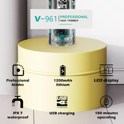 Tondeuse à cheveux électrique VGR V-961 IPX7 avec affichage numérique LED USB (Noir)