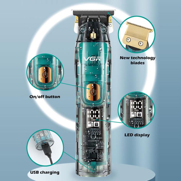 Tondeuse à cheveux électrique VGR V-961 IPX7 avec affichage numérique LED USB (Noir)