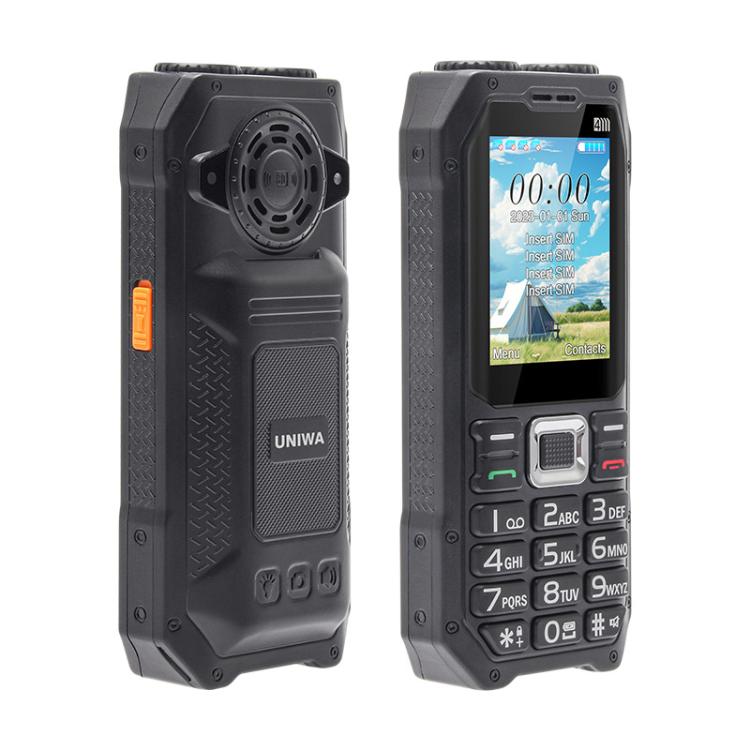 UNIWA M6000 Big Speaker Keypad Phone, 2.4 inch, Dual Flashlights, 21 Keys, SOS, FM, 4 SIM, GSM, Plug:EU Plug(Black)