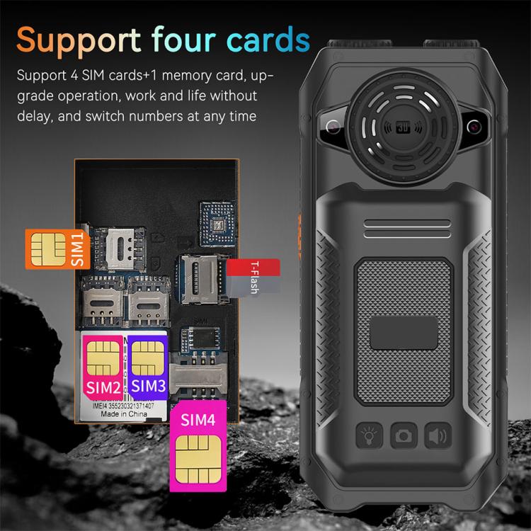 UNIWA M6000 Big Speaker Keypad Phone, 2.4 inch, Dual Flashlights, 21 Keys, SOS, FM, 4 SIM, GSM, Plug:AU Plug(Black)