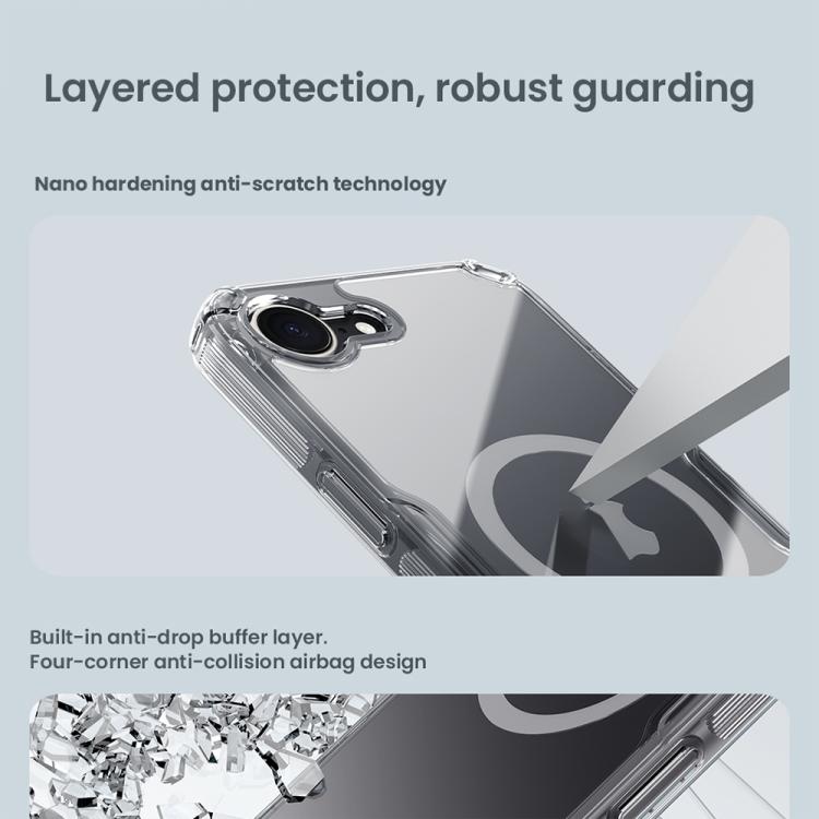 Pour iPhone 16e NILLKIN Coque de Téléphone Magnétique Ultra Transparente PC + TPU (Transparent)