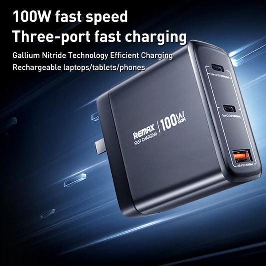 Chargeur rapide REMAX U2-AC 100W USB et double Type-C GaN avec affichage numérique, spécification : prise UE