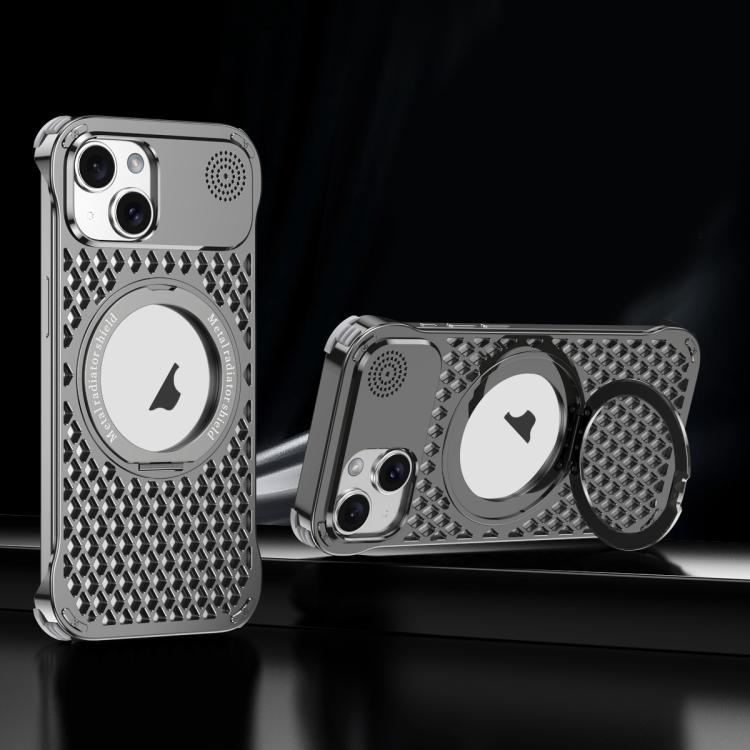 Pour iPhone 15 Coque de téléphone R-JUST RJ-64 Aromathérapie Dissipation de la chaleur MagSafe avec support (Gris)