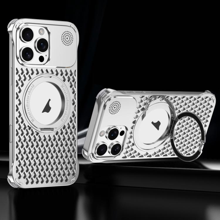 For iPhone 14 Pro Max R-JUST RJ-64 Aromatherapy Heat Dissipation MagSafe Phone Case with Stand(Silver)