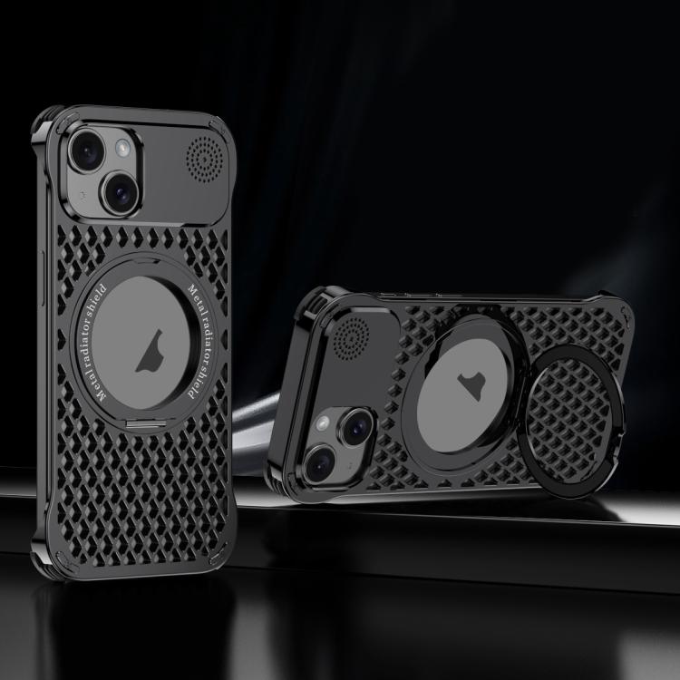 For iPhone 14 R-JUST RJ-64 Aromatherapy Heat Dissipation MagSafe Phone Case with Stand(Black)