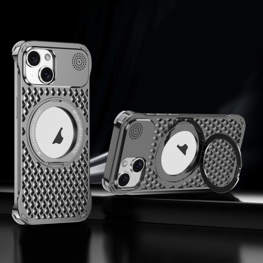 For iPhone 14 R-JUST RJ-64 Aromatherapy Heat Dissipation MagSafe Phone Case with Stand(Grey)