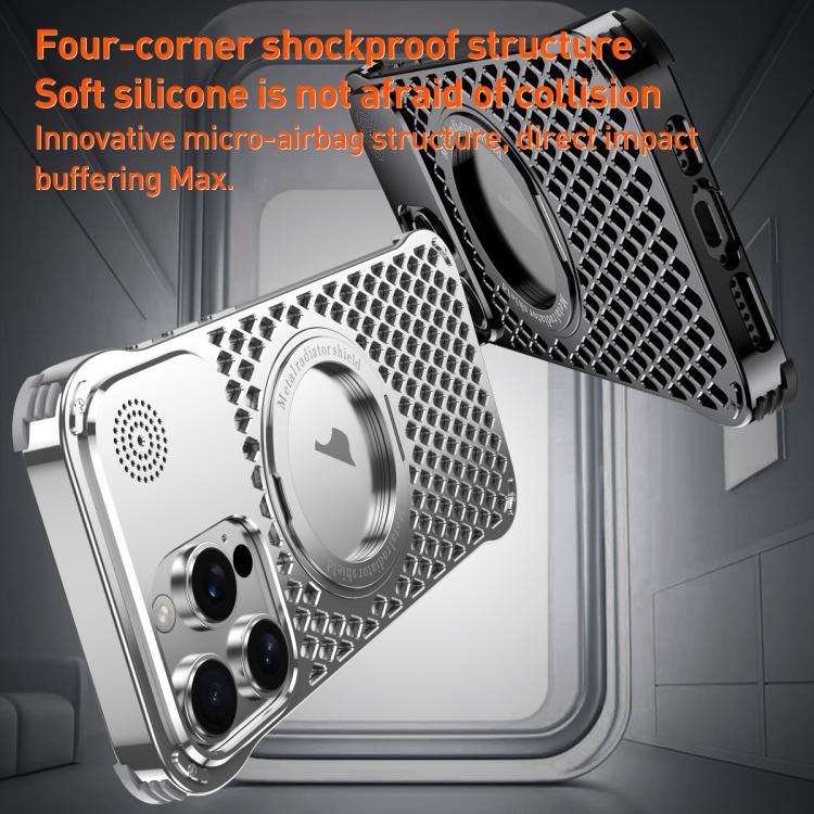 For iPhone 14 Pro R-JUST RJ-64 Aromatherapy Heat Dissipation MagSafe Phone Case with Stand(Silver)