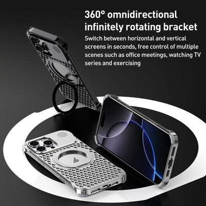 For iPhone 15 Pro R-JUST RJ-64 Aromatherapy Heat Dissipation MagSafe Phone Case with Stand(Black)