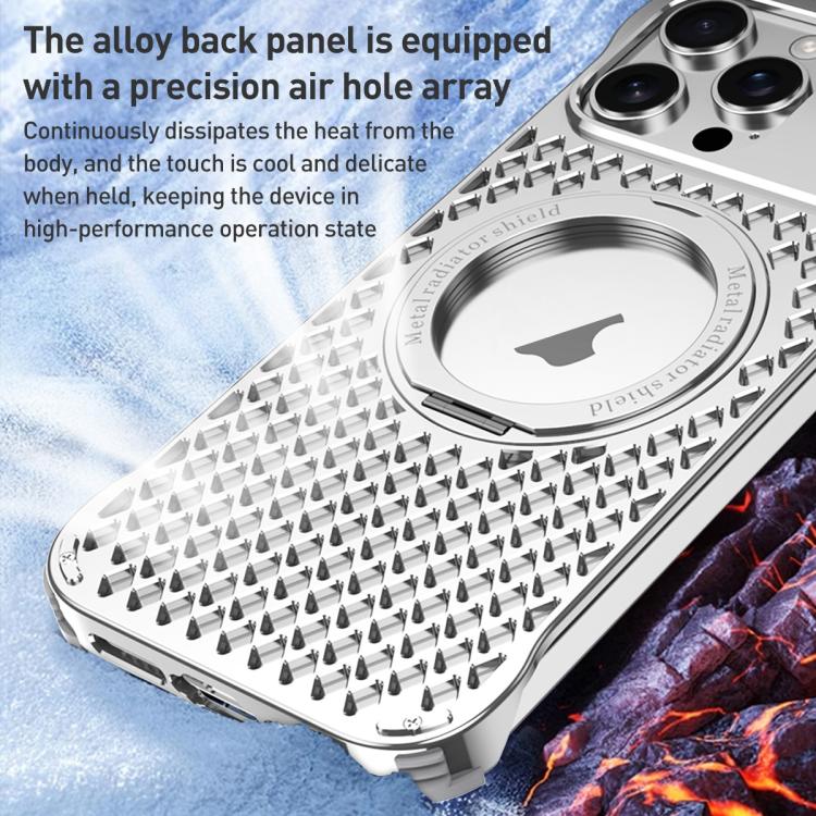 For iPhone 15 Pro R-JUST RJ-64 Aromatherapy Heat Dissipation MagSafe Phone Case with Stand(Grey)