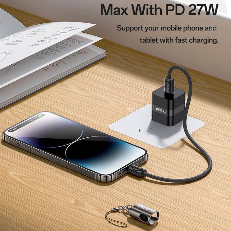 Yesido CA178 Portable Strip PD27W Type-C to 8 Pin Zinc Alloy Data Cable, Length: 20cm(Black)