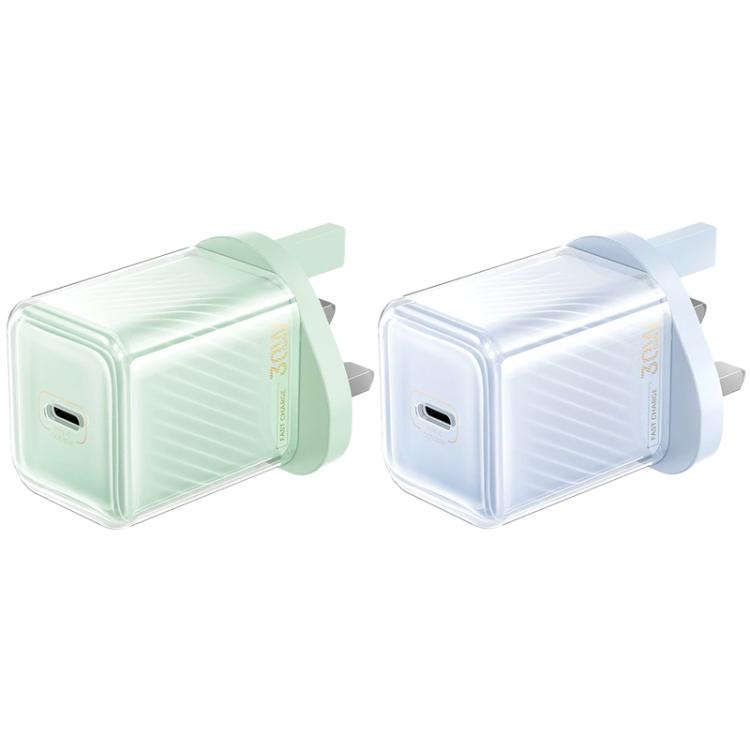 REMAX RP-U91 Jiltry Series 30W PD+QC Type-C GaN Multi-compatible Fast Charger, Plug:UK Plug(Green)