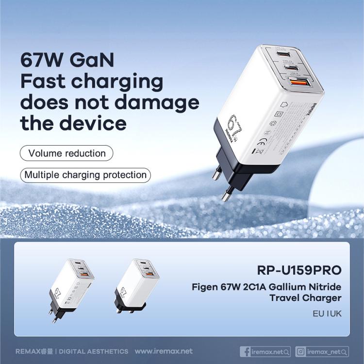 REMAX  RP-U159PRO Figen Series 67W Dual Type-C USB GaN Laptop Charger, Plug:EU Plug(White)