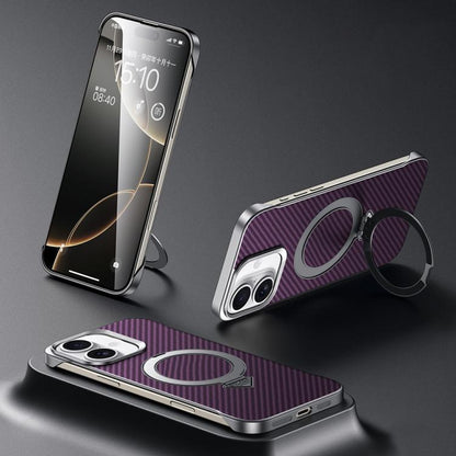 For iPhone 16 Plus SULADA Kevlar Texture MagSafe Magnetic Holder Phone Case(Purple)