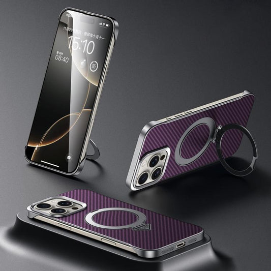 For iPhone 16 Pro Max SULADA Kevlar Texture MagSafe Magnetic Holder Phone Case(Purple)