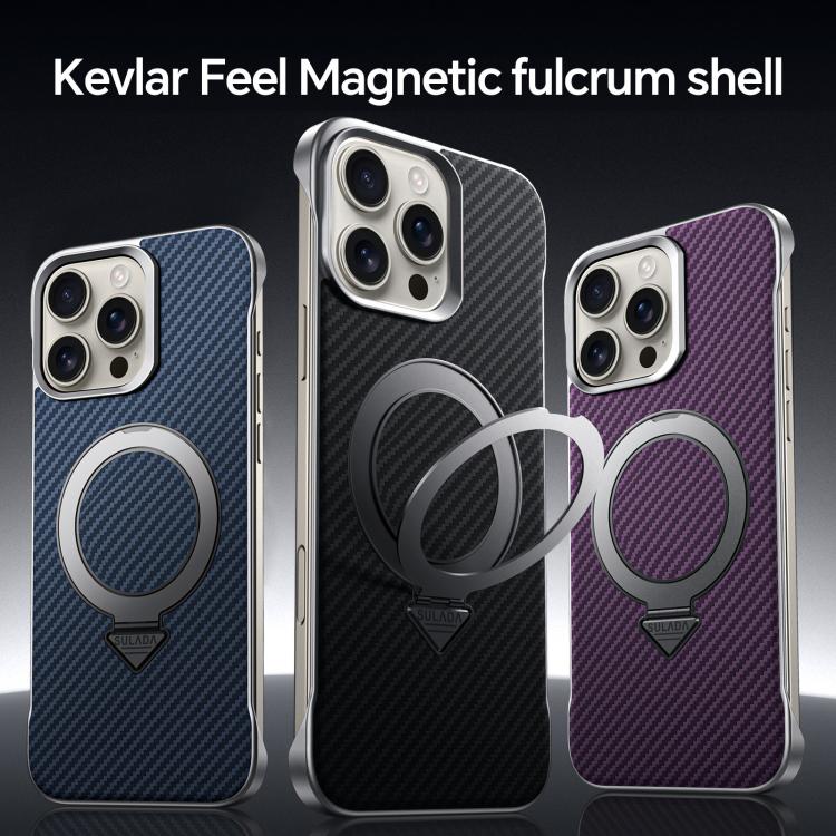 For iPhone 16 SULADA Kevlar Texture MagSafe Magnetic Holder Phone Case(Black)