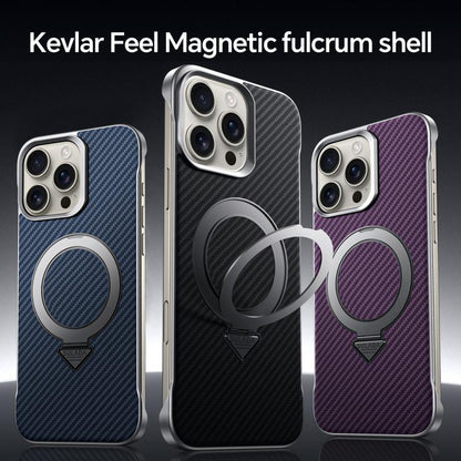 For iPhone 16 SULADA Kevlar Texture MagSafe Magnetic Holder Phone Case(Black)