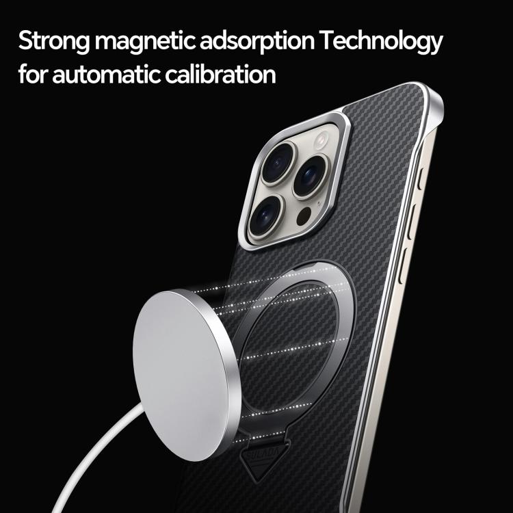For iPhone 15 Pro SULADA Kevlar Texture MagSafe Magnetic Holder Phone Case(Black)