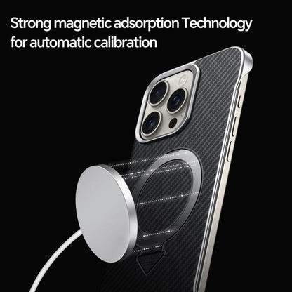 For iPhone 15 Pro SULADA Kevlar Texture MagSafe Magnetic Holder Phone Case(Black)
