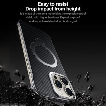 For iPhone 15 Pro SULADA Kevlar Texture MagSafe Magnetic Holder Phone Case(Black)