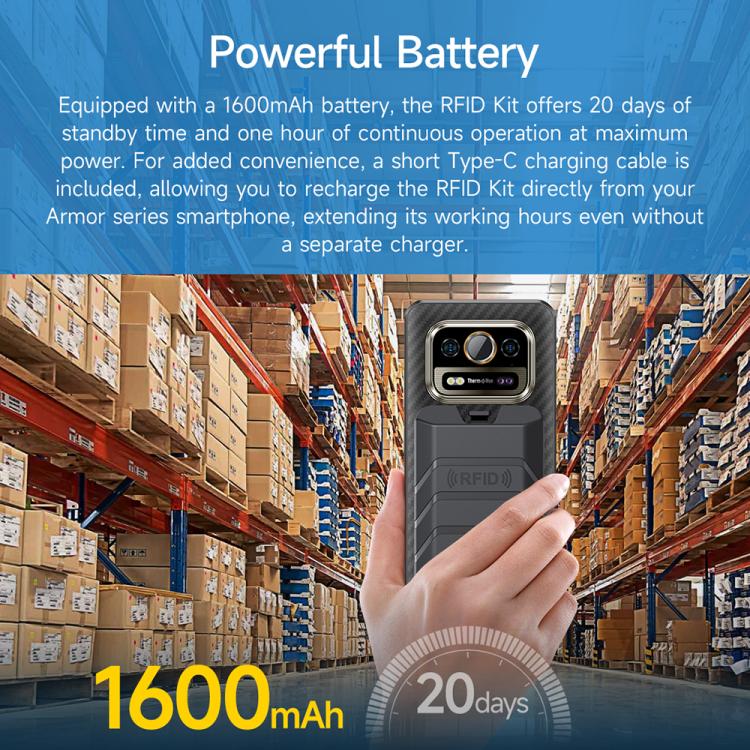 Lecteur de balises RFID UHF portable Ulefone Bluetooth 5.2 (noir)
