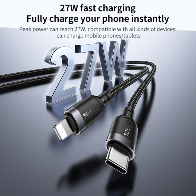 Yesido CA193 27W Type-C to 8 Pin Aluminum Alloy Data Cable, Length: 3m(Black)