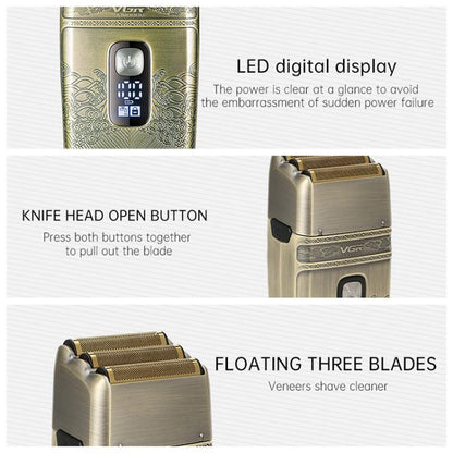 VGR V-335 Retro Digital Display IPX6 Electric Shaver(Gold)