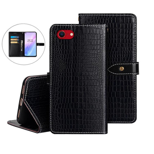 For iPhone 17e / 16e idewei Crocodile Texture Leather Phone Case(Black)