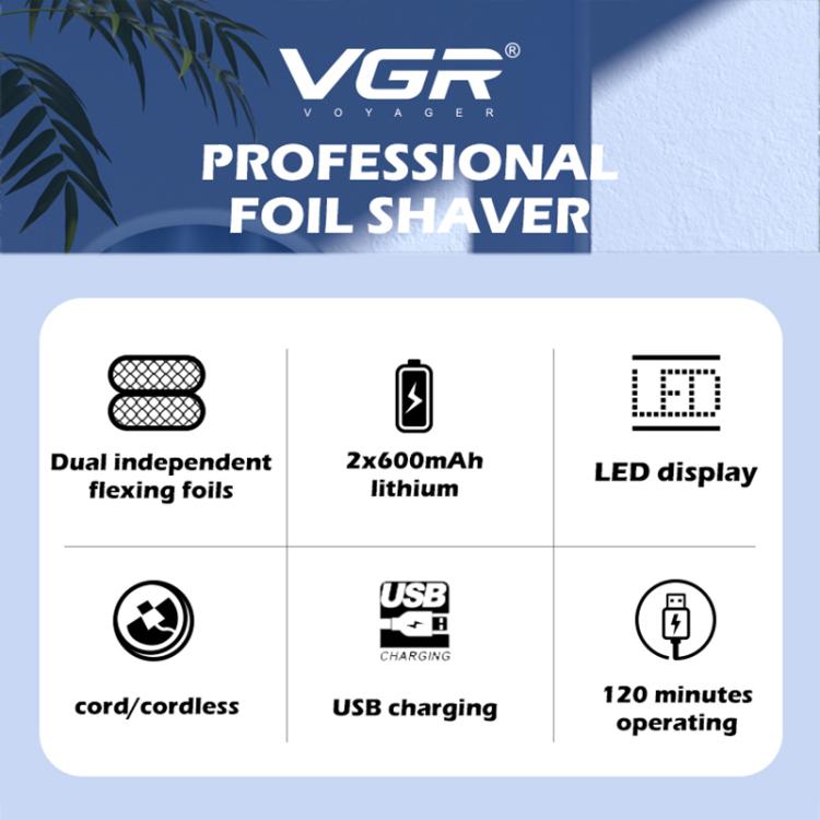 Rasoir électrique portable à grille VGR V-352 à deux têtes de coupe (noir transparent)