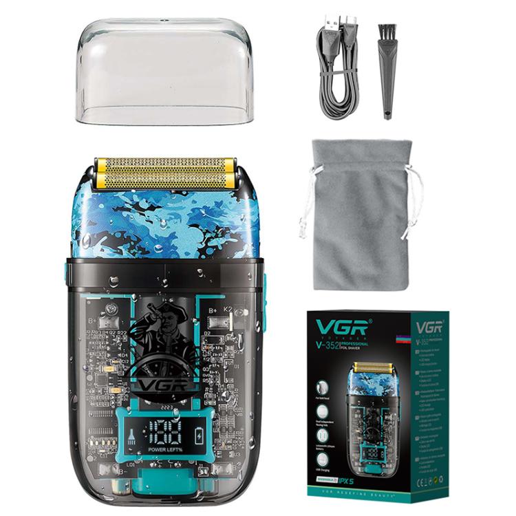 Rasoir électrique portable à grille VGR V-352 à deux têtes de coupe (noir transparent)
