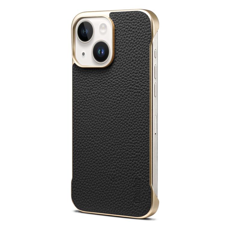 For iPhone 14 / 13 Denior A20 Genuine Leather Litchi Texture MagSafe Frameless Phone Case(Black)