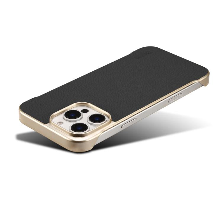 For iPhone 14 / 13 Denior A20 Genuine Leather Litchi Texture MagSafe Frameless Phone Case(Black)