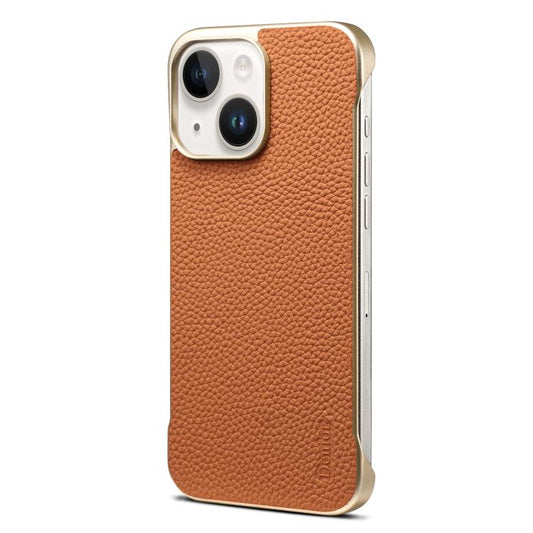 Pour iPhone 14 / 13 Denior A20 Housse de téléphone sans cadre en cuir véritable texture litchi MagSafe (marron)