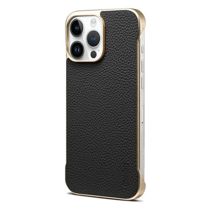 For iPhone 14 Pro Denior A20 Genuine Leather Litchi Texture MagSafe Frameless Phone Case(Black)