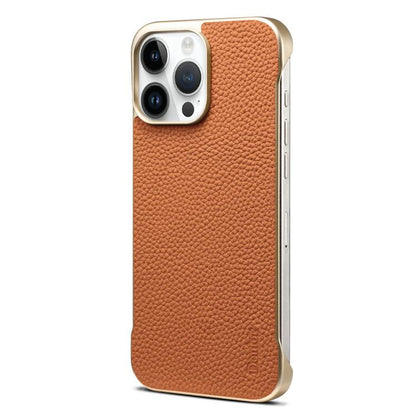 For iPhone 14 Pro Max Denior A20 Genuine Leather Litchi Texture MagSafe Frameless Phone Case(Brown)