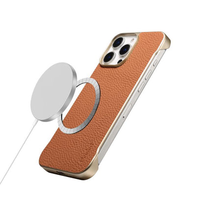 For iPhone 14 Pro Max Denior A20 Genuine Leather Litchi Texture MagSafe Frameless Phone Case(Brown)