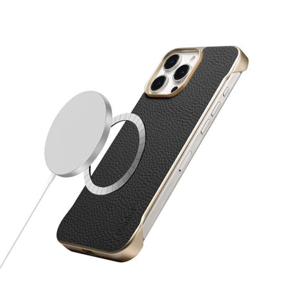 Pour iPhone 15 Plus / 14 Plus Denior A20 Véritable Cuir Texture Litchi Coque de Téléphone MagSafe Sans Cadre (Noir)