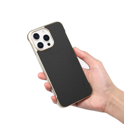 Pour iPhone 15 Plus / 14 Plus Denior A20 Véritable Cuir Texture Litchi Coque de Téléphone MagSafe Sans Cadre (Noir)