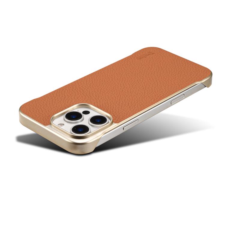 For iPhone 15 Plus / 14 Plus Denior A20 Genuine Leather Litchi Texture MagSafe Frameless Phone Case(Brown)