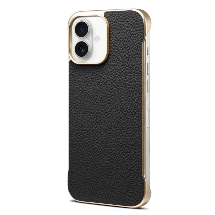 For iPhone 16 Denior A20 Genuine Leather Litchi Texture MagSafe Frameless Phone Case(Black)